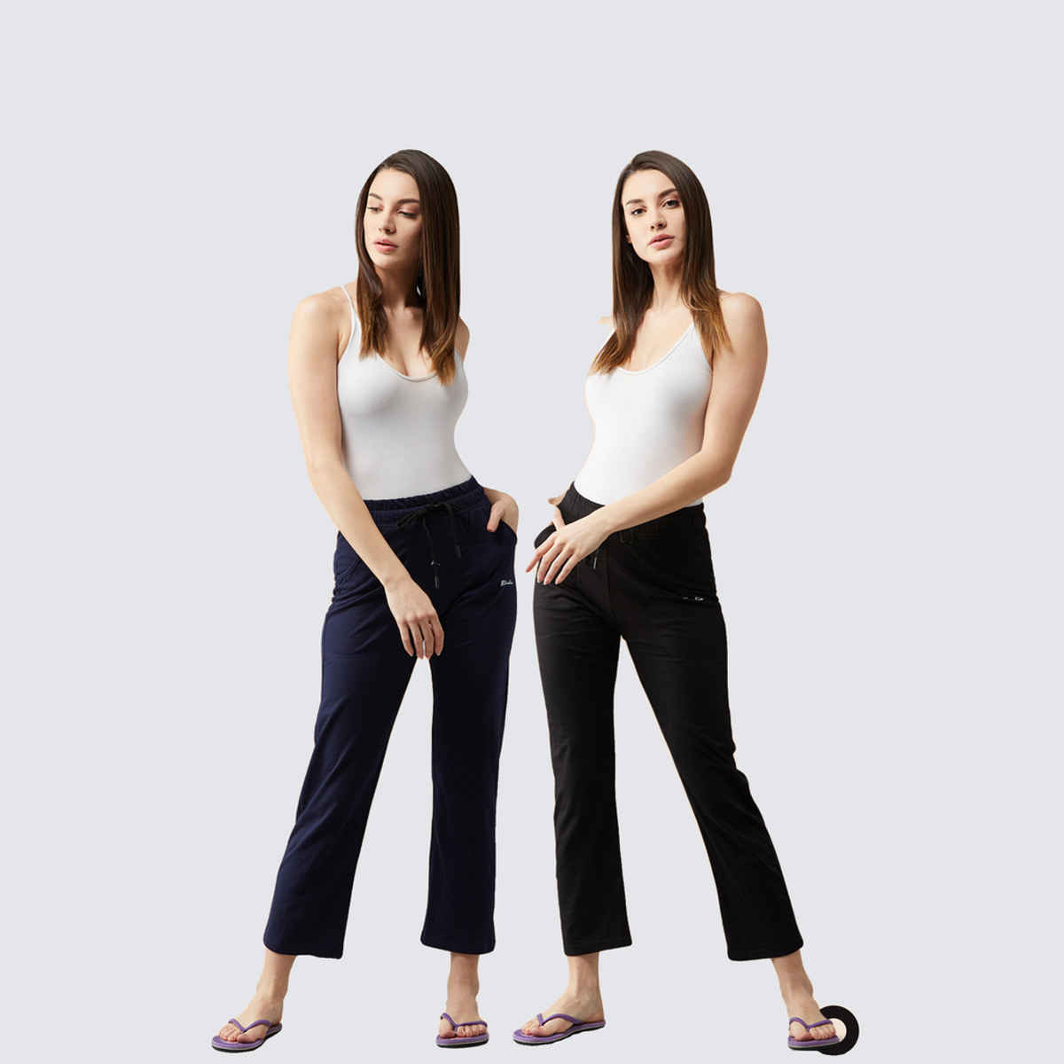Blinkin Women's Cotton Track Pants With Side Pockets | Black Navy - L