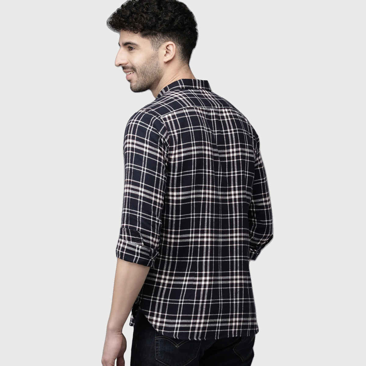 The Bear House Men Slim Fit Checked Button-Down Casual Shirt - Salva | Blue | XL