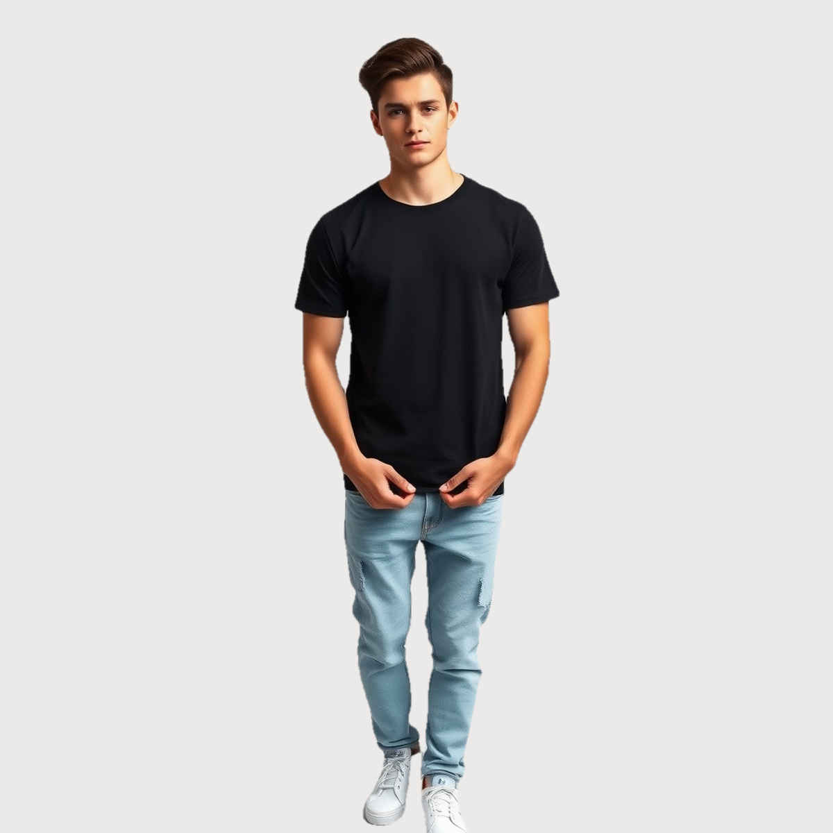 Springman Men Pure Cotton Solid Round Neck T-shirt | Black - XL
