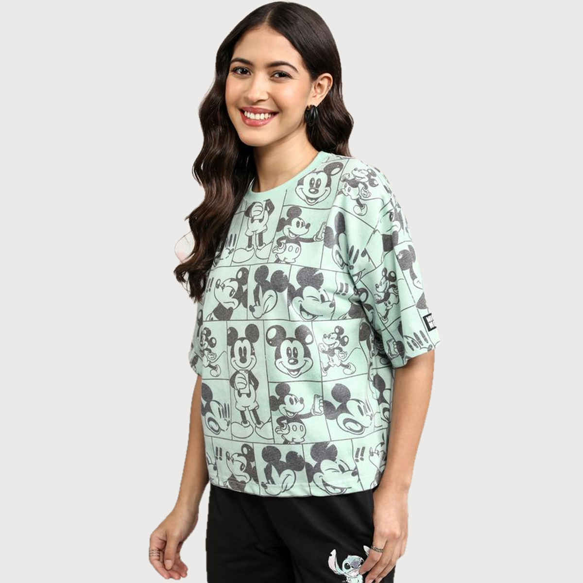 Tokyo Talkies Women's Disney Mickey Mouse Boxy Fit T-shirt | Green - XL