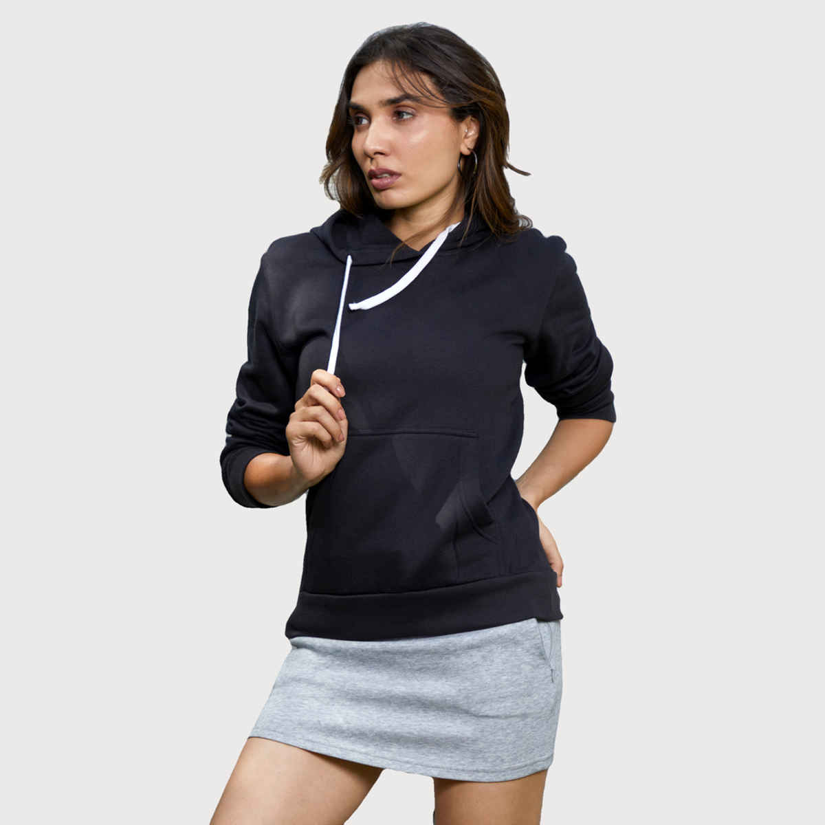 Campus Sutra Women's Solid Pullover Hoodie | Midnight Black - L