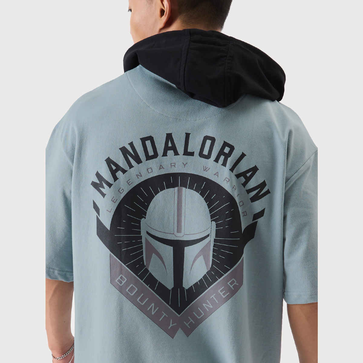 The Souled Store Men's Oversized Star Wars- The Mandalorian Hooded T-shirts | Grey | M