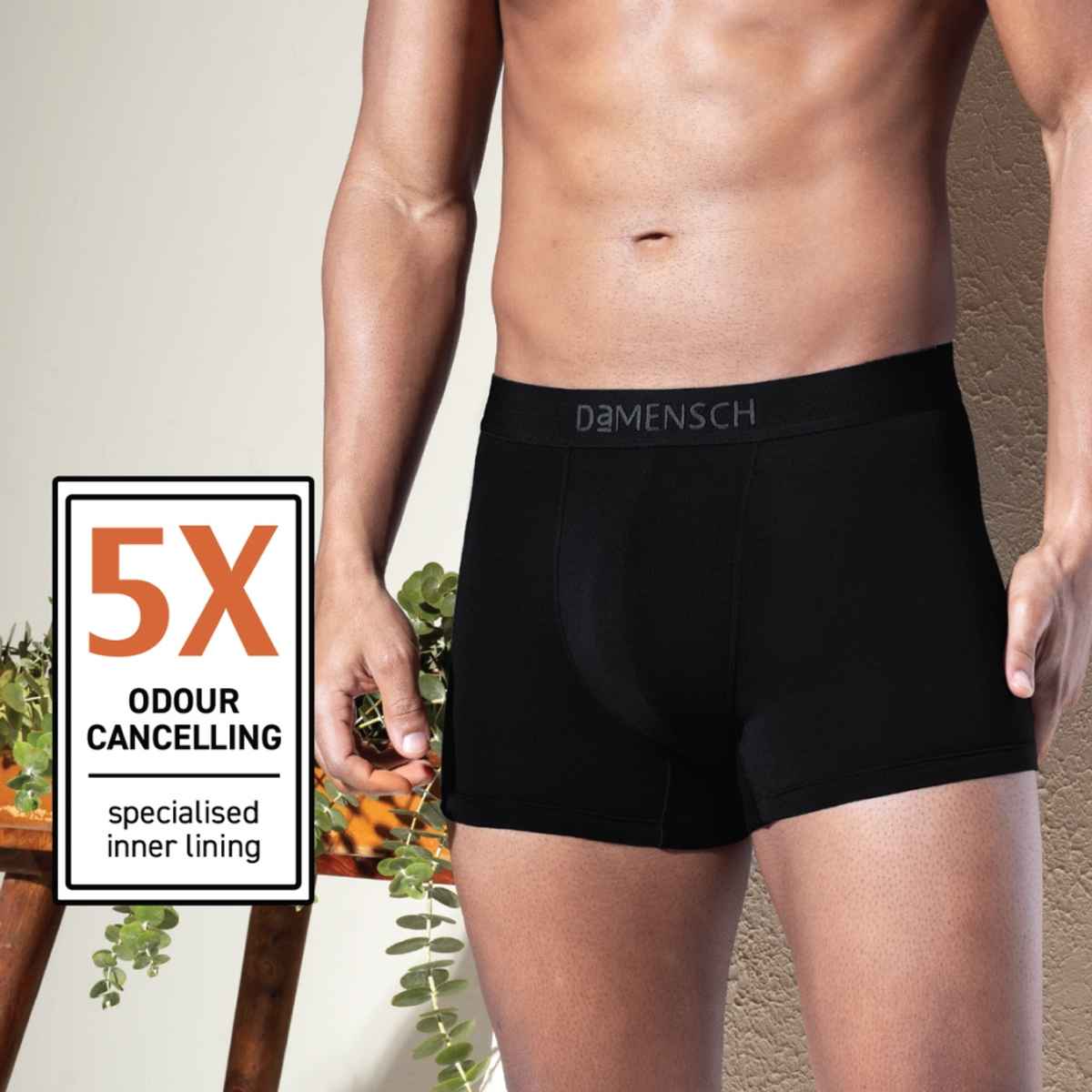 DaMENSCH Men's Modal Trunks | Grey and Black - L