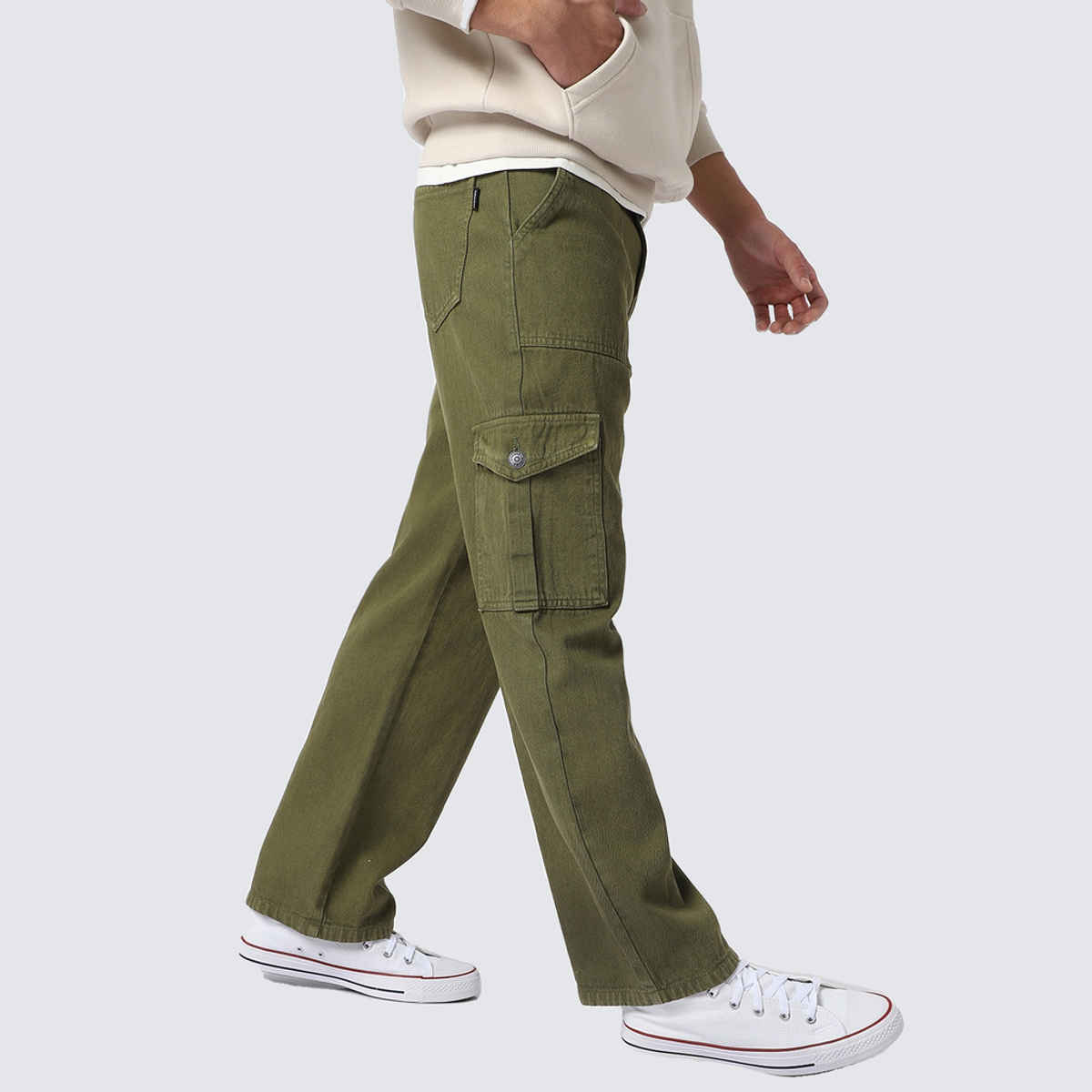 Urbano Fashion Men's Cargo Jeans Loose Baggy Fit 6 Pockets Non-Stretchable | Olive Green | 32
