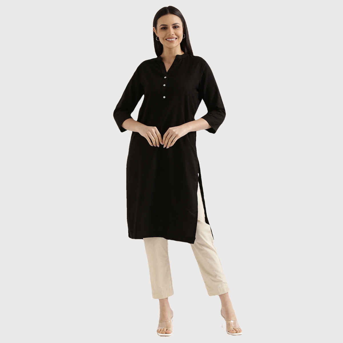 Saadaa Women's Long Airy Linen Kurta | Black - L