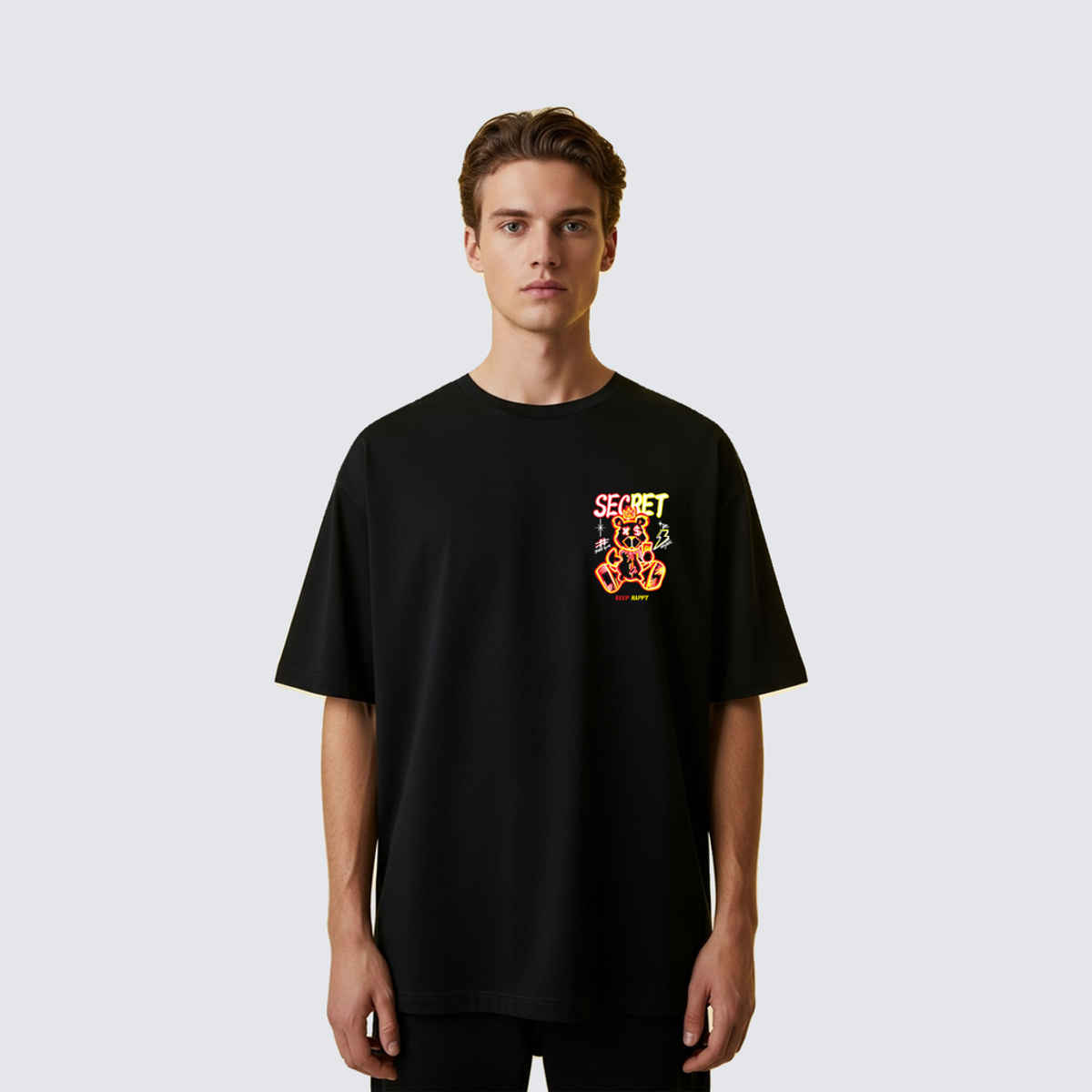 BENNY BROOKS Men's Round Neck half sleeve Oversized T-shirt |AA(ARN)BLACK126 | Black - XL