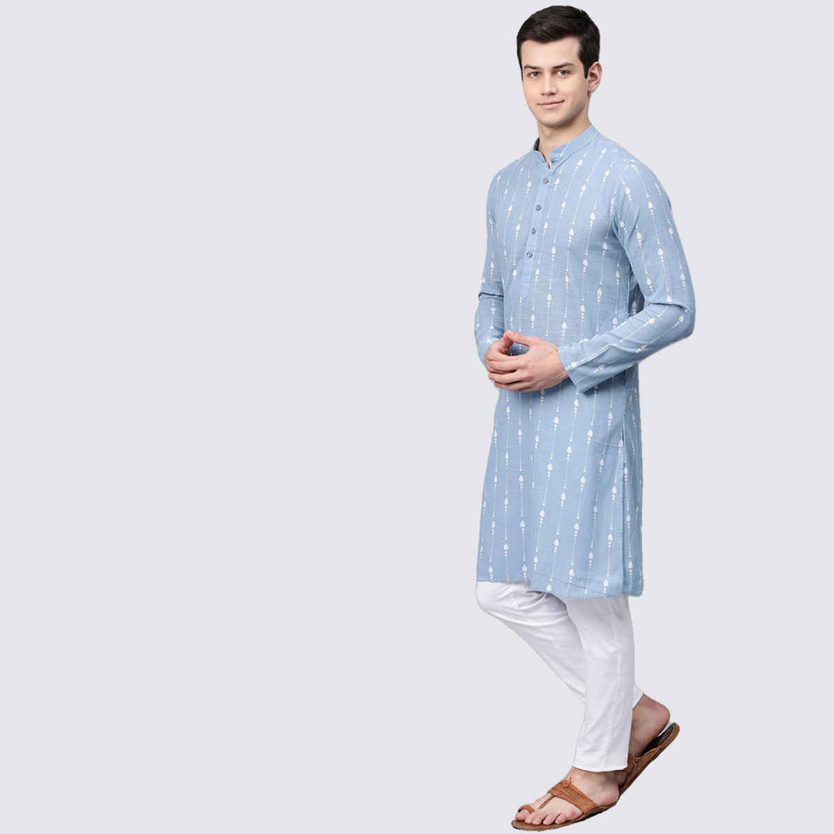 See Designs Men's Printed Straight Kurta | Blue - S