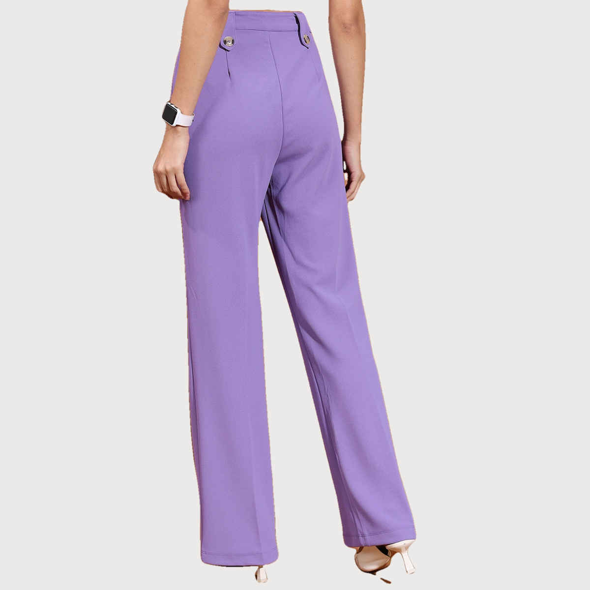 Ketch Women's Mid-Rise Flat Front Straight Fit Trousers | Purple - 28