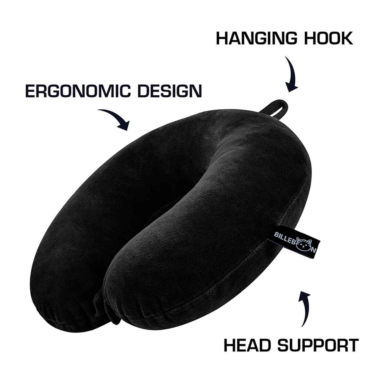 Billebon Premium Fibre Filled Round Travel Neck Pillow| Black