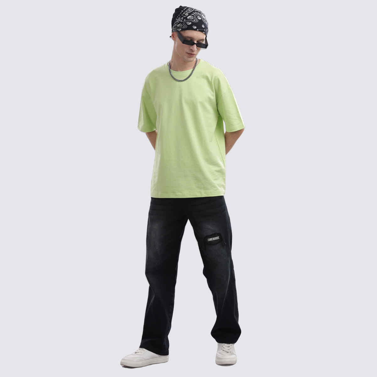 OUTLAWS Men's 100% Cotton Oversized T-Shirt | Half Sleeves | Round Neck | Neon - 2XL