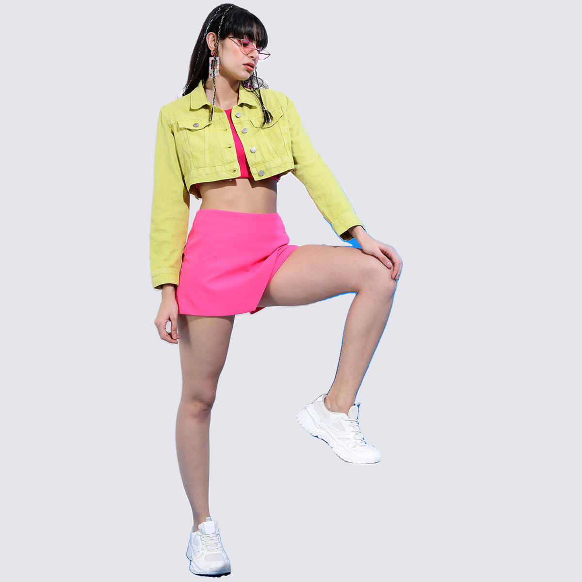 Tokyo Talkies Women's Solid Crop Denim Jacket | Green - L