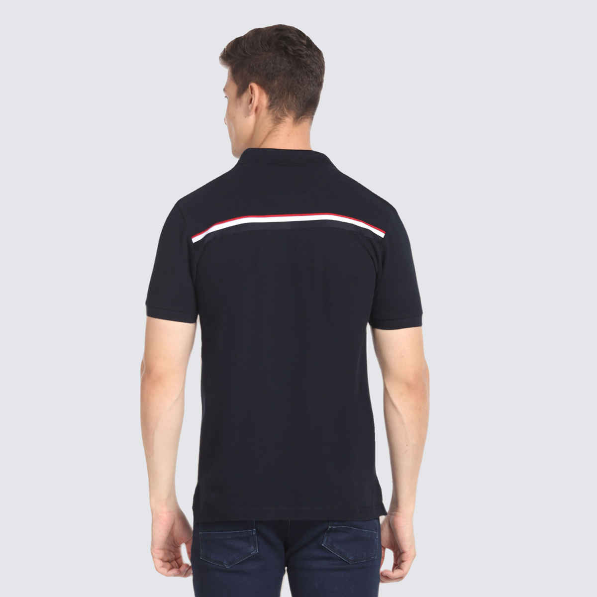 USPA Contrast Placket Solid Cotton Polo T Shirt For Men - Navy - XL