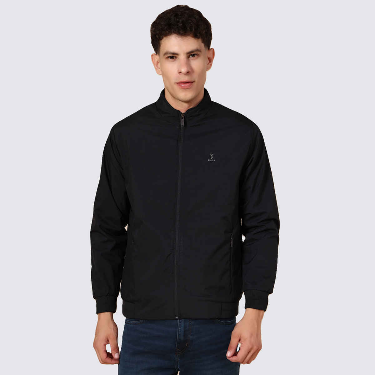 V-Mart Men's Solid Poly Tpu Spread Collar Light Jacket | Black - XL