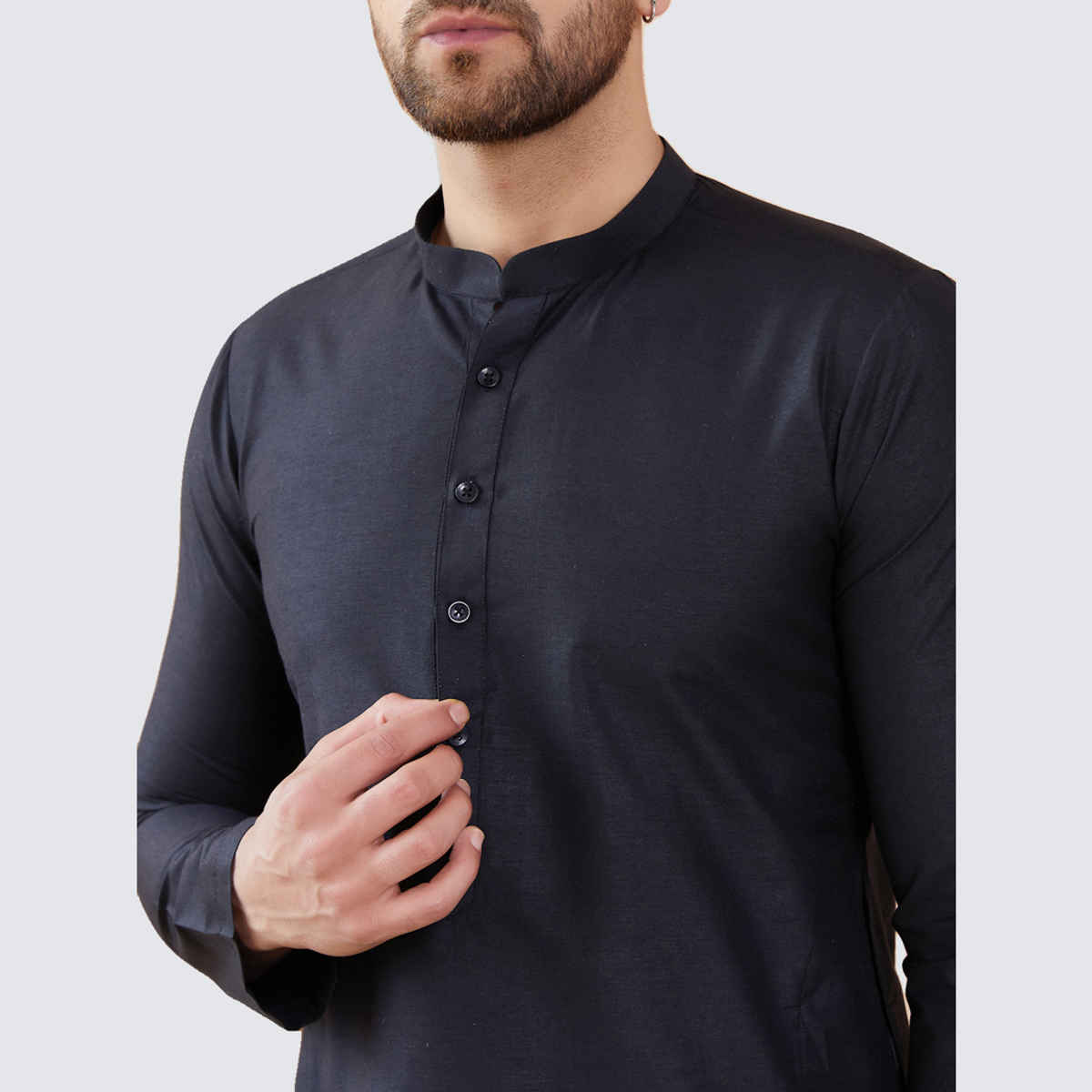 See Designs Men's Cotton Solid Straight Kurta | Black - L