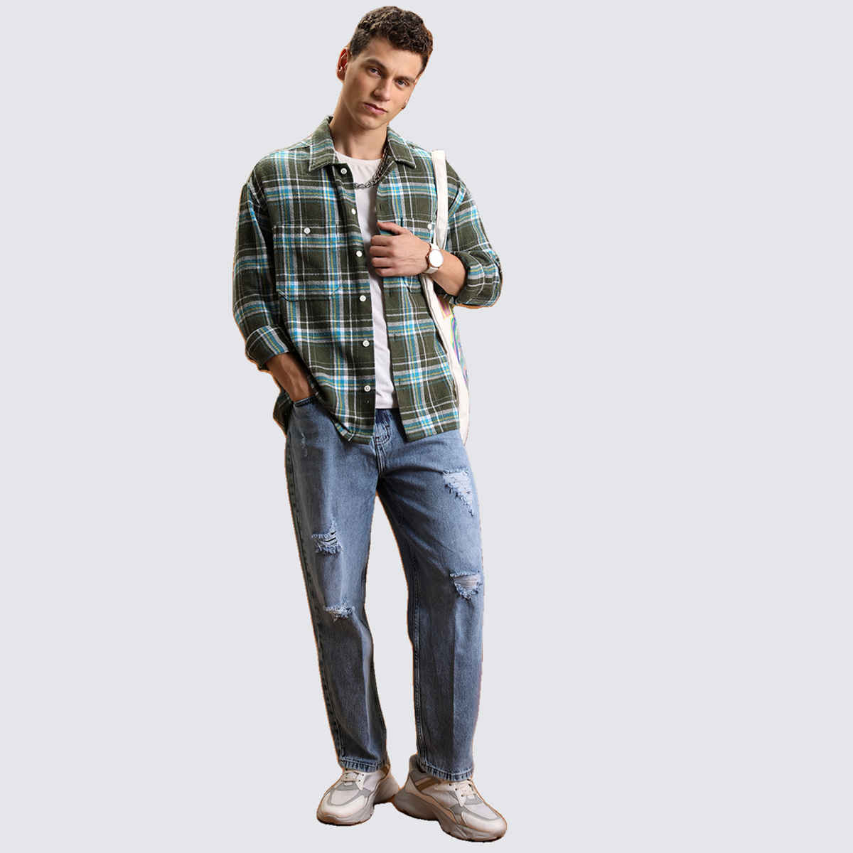 HIGHLANDER Men's Relaxed Fit Highly Distressed Light Fade Jeans | Blue - 36