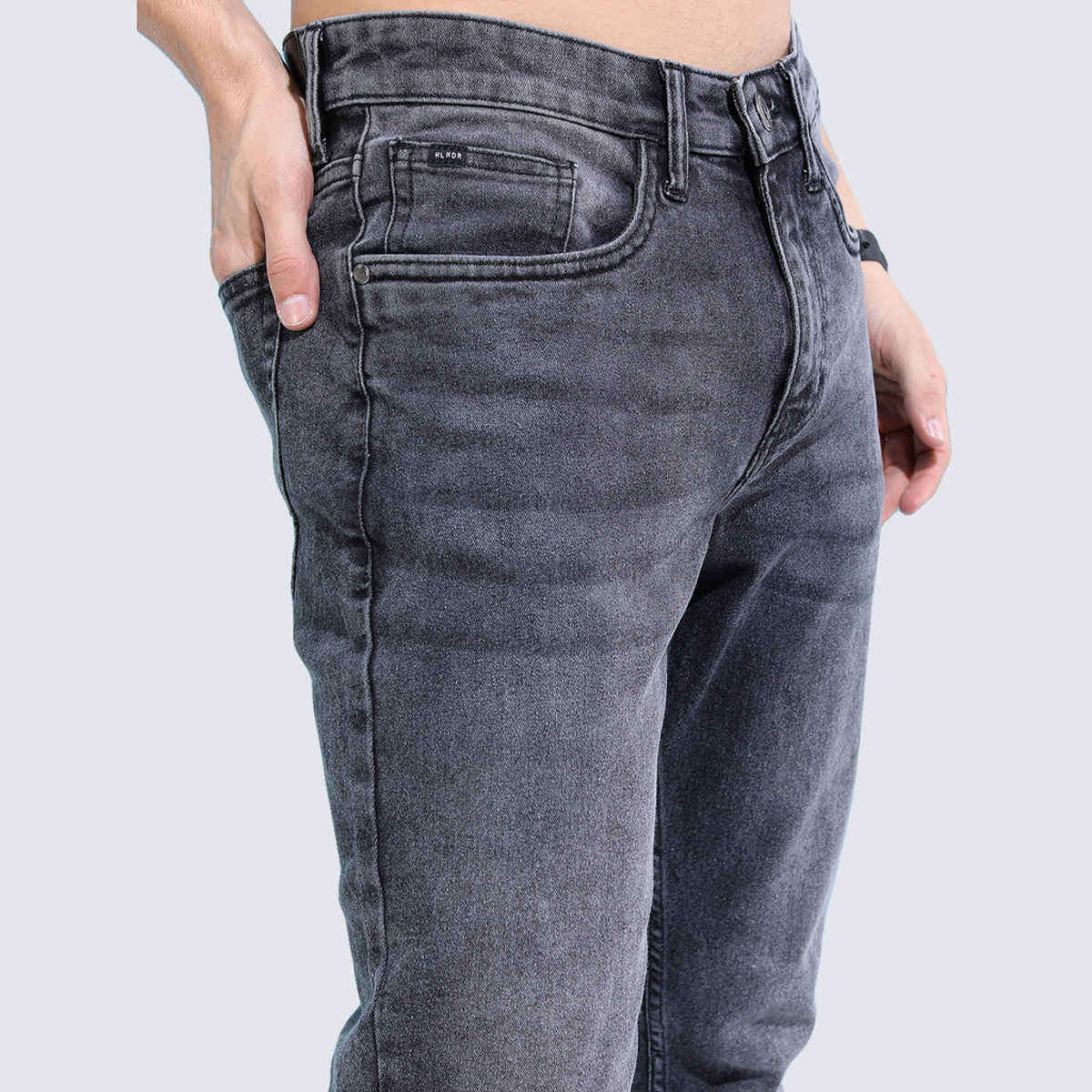HIGHLANDER Men's Tapered Fit Mid-Rise Light Fade Stretchable Jeans | Grey - 32