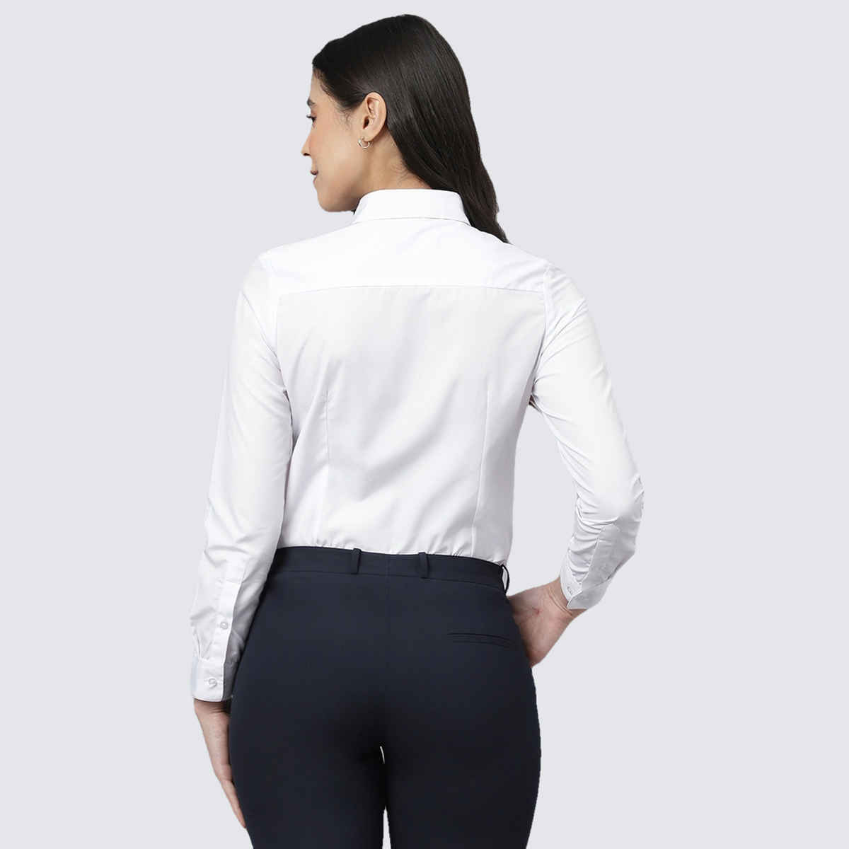 English Navy Women's Solid Regular Fit Polyester Formal Shirt | White - L