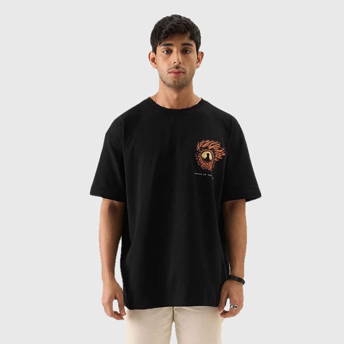 The Souled Store Men's House Of The Dragon- Dragons Did Oversized T-Shirts, Black, L
