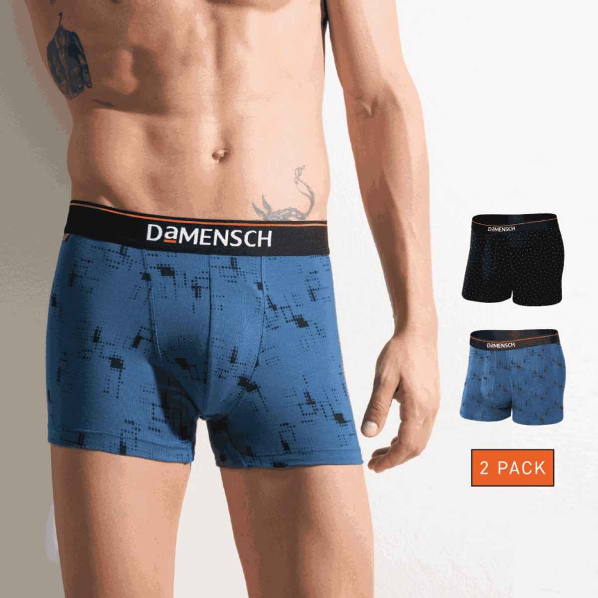 DaMENSCH Men's Premium Cotton Trunks | Black and Navy - XL