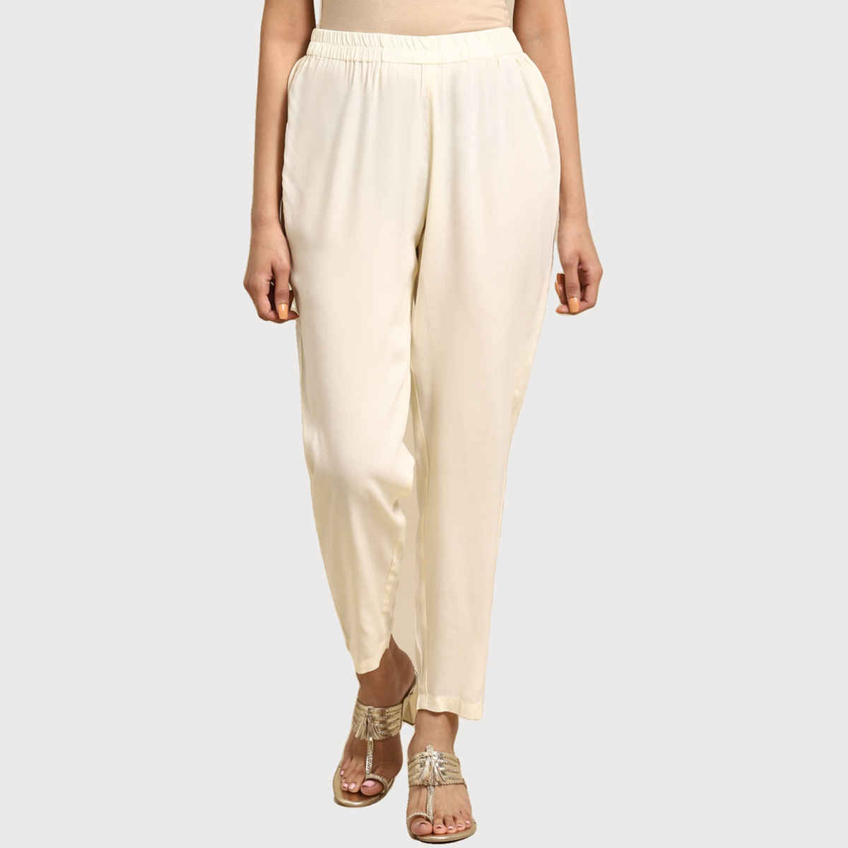 Rangita Women Ankle Length Straight Pant - Solid | Rayon | White | XL