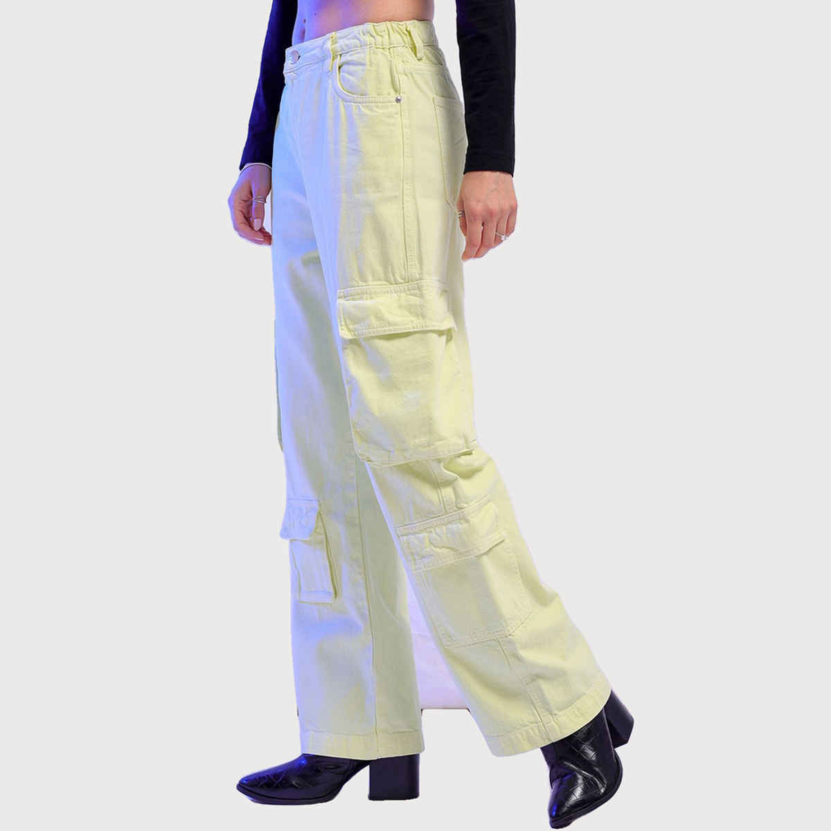 Freehand Women's High Rise Multi Pocket Cargo Denim | Green - 30