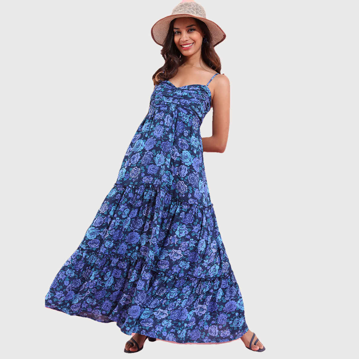 Tokyo Talkies Women's Floral Printed Maxi Dress | Blue - S