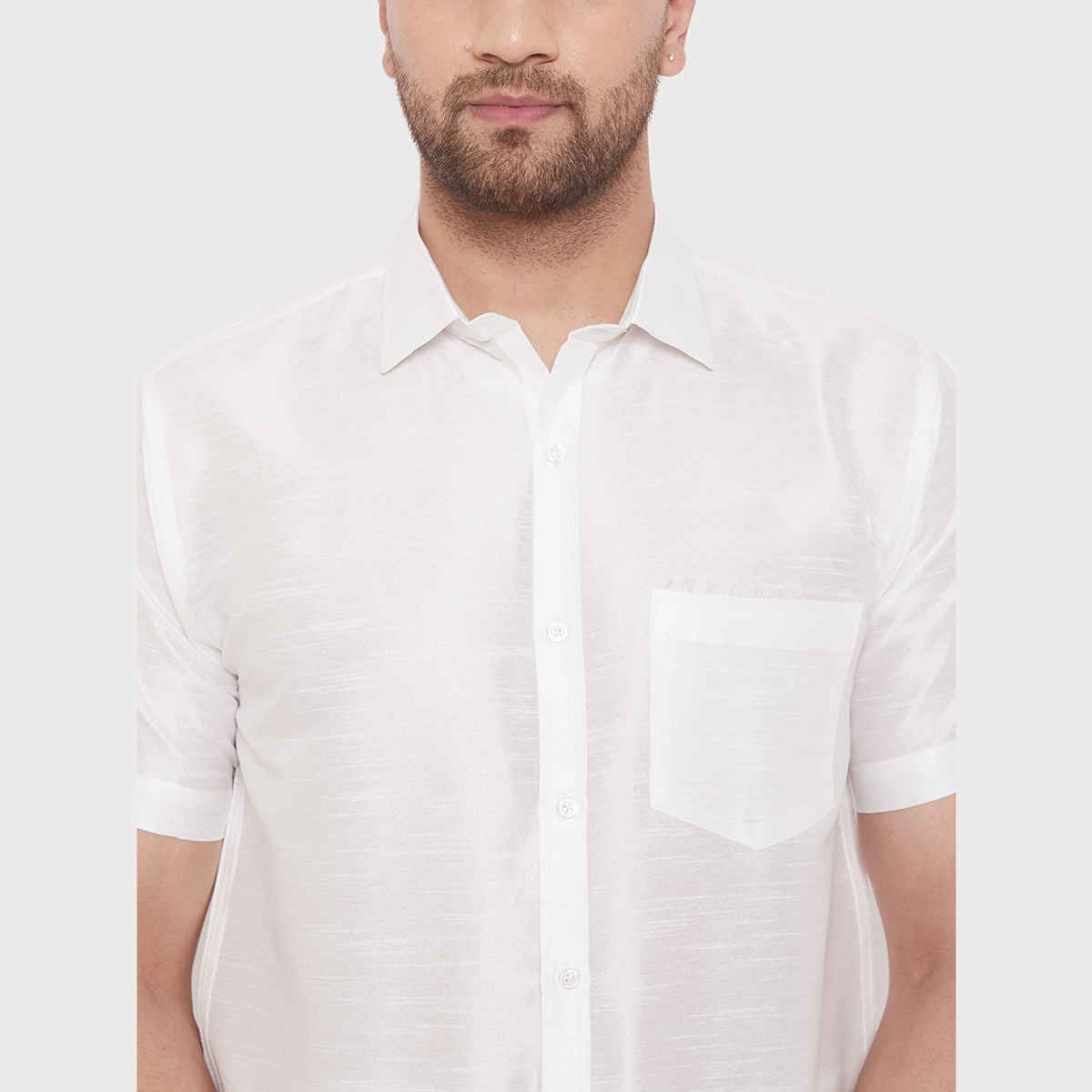 Vastramay Men's Ethnic Shirt | White Silk Blend - XL