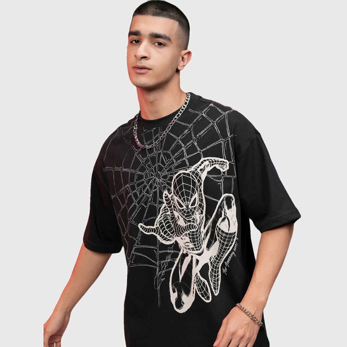 Highlander Men's Marvel Spider-Man Oversized Drop Shoulder T-shirt | Black - S