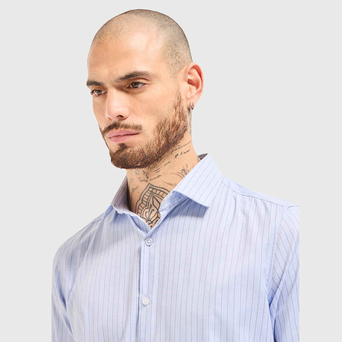 THE BEAR HOUSE Men's Striped Tailored Fit Formal Shirt | TBH-MUJOK-BL | Blue - XL