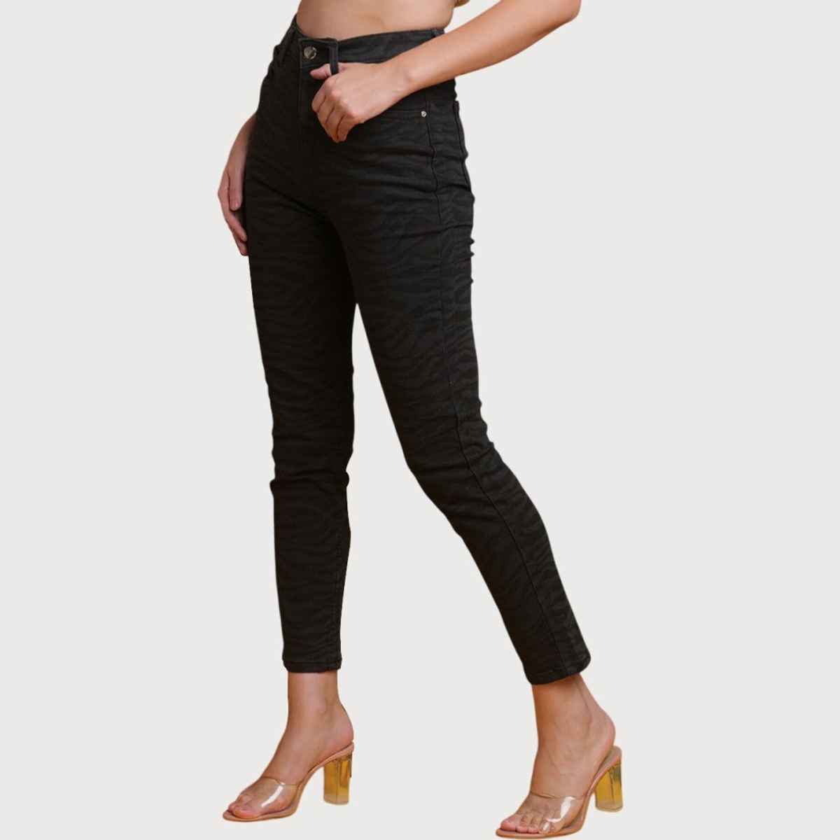 Freehand Women's Animal Print Straight Denim Jeans | Black - 34