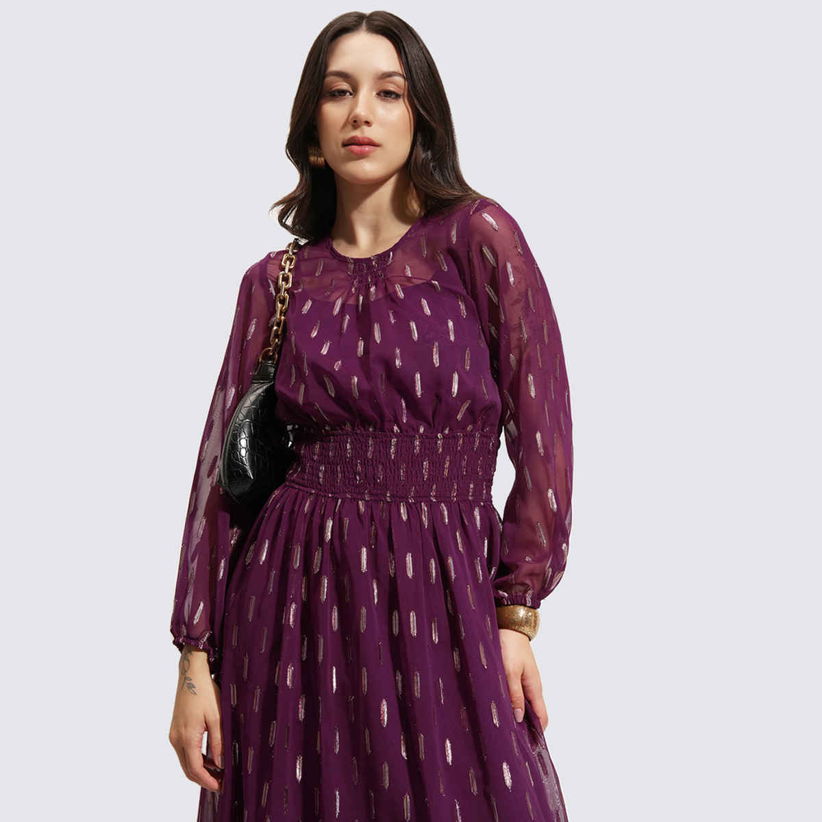 Vishudh Women's Solid Georgette Dress | VNa1003895 | Purple - S