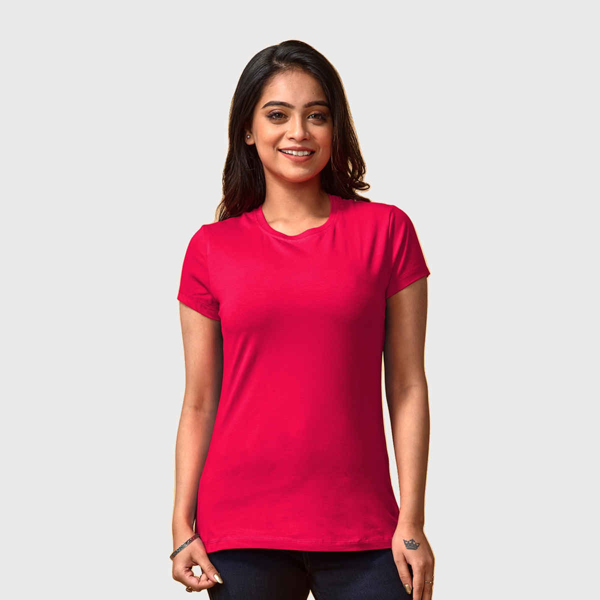 Lyra Women's T-shirt Round Neck Half Sleeve | Fuchsia - S