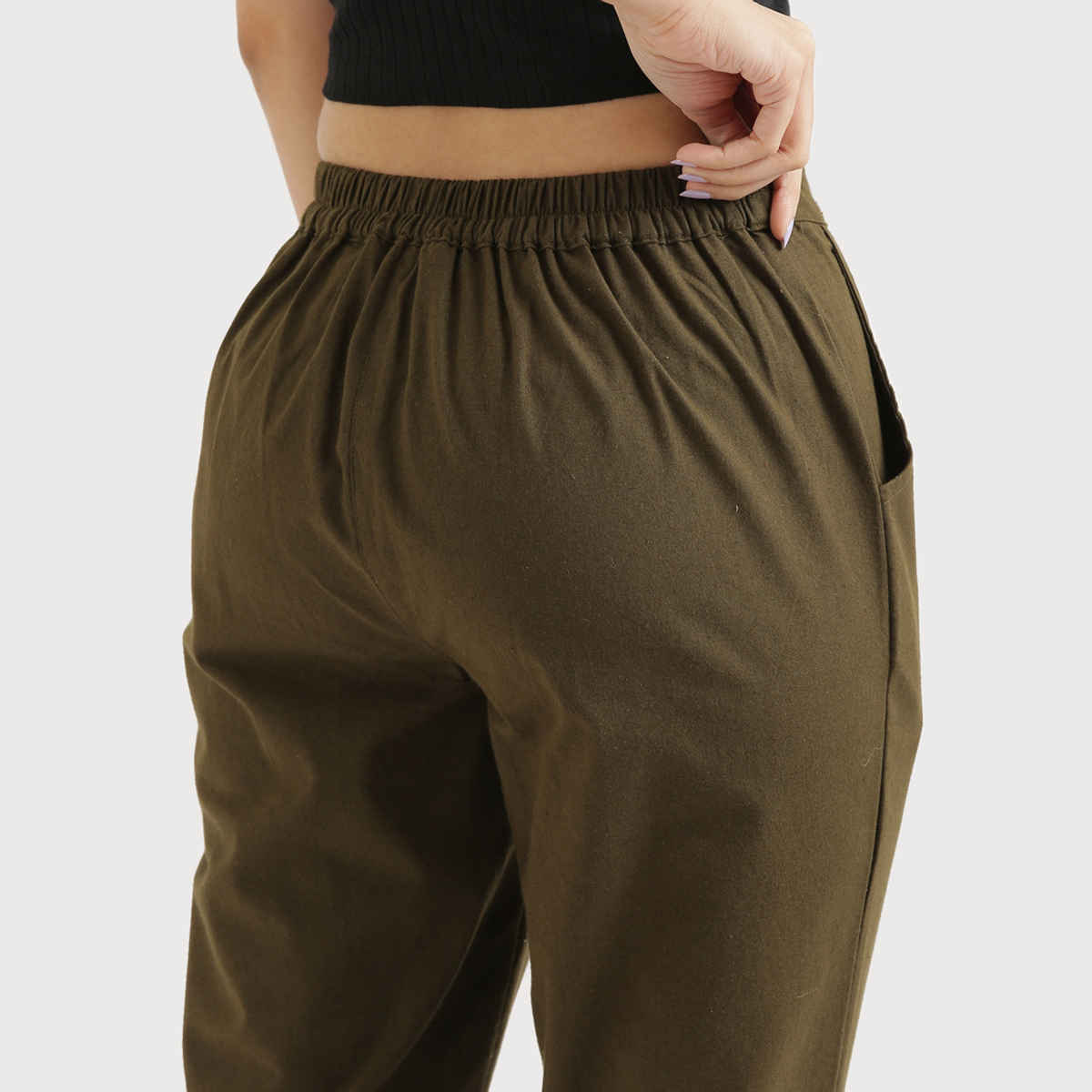 Saadaa Women Cotton Pant Regular Slim Fit Trouser | Olive Green | L