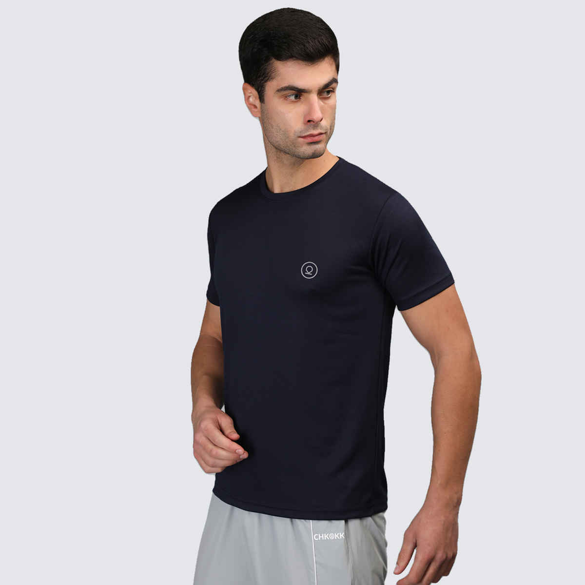 Chkokko Men's Solid Regular Fit Sports T-shirt | Navy Blue - XL