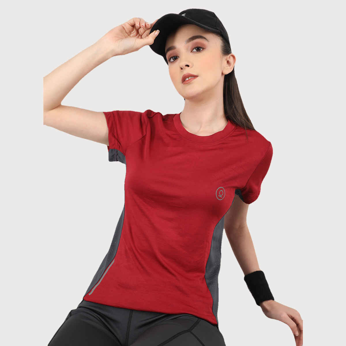 Chkokko Women's Round Neck Regular Fit Half Sleeves Gym T-shirt | Maroon - M