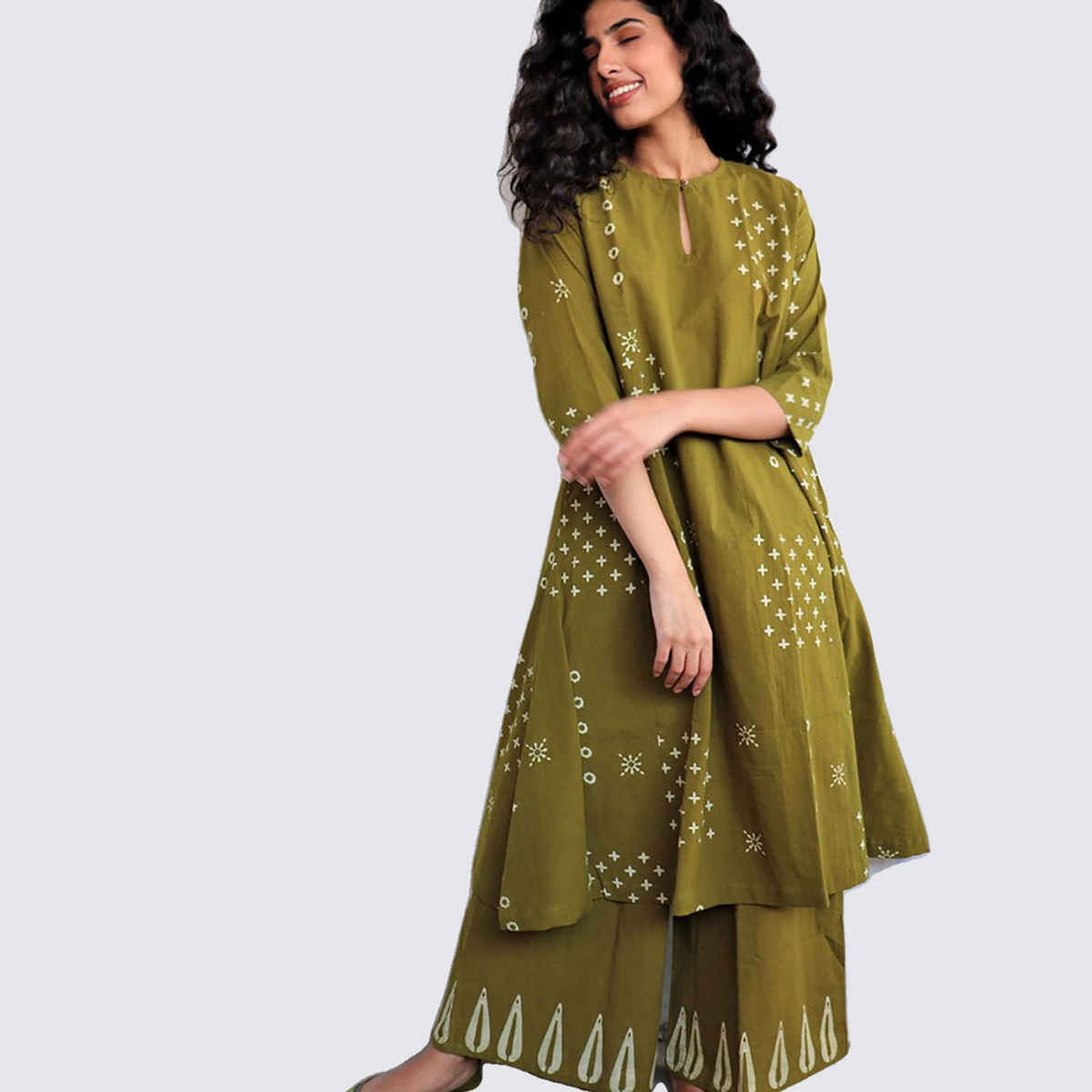GoSriKi Women's Viscose Rayon Straight Printed Kurta with Palazzo | CHAURYA | Mehandi - L