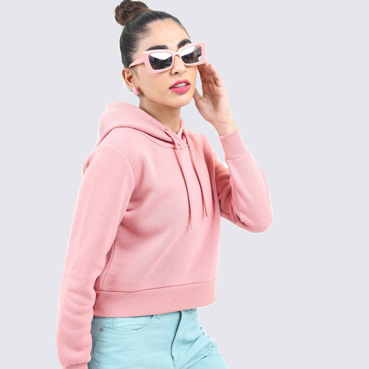Ketch Women Hooded Crop Pullover Sweatshirt | Pink | S