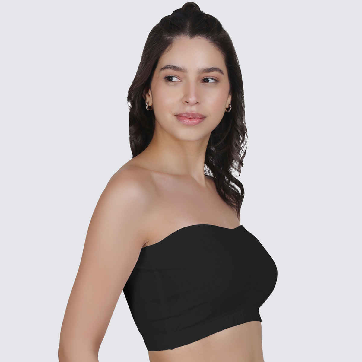D'chica Cotton Strapless Tube Bra For Womens| Bandeau Bra with Removable Pads | Black | M