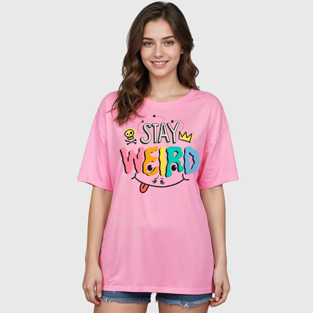 Smartees Women's Oversize Printed T-shirt | WW - 2031 | Pink - XL