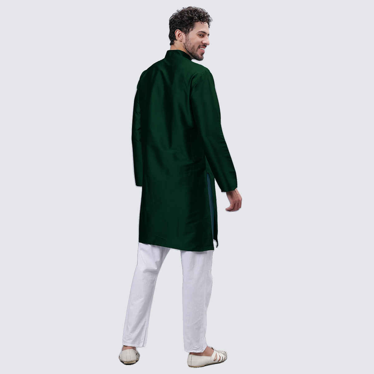 Mad Over Print Men's Silk Blended Kurta | Green - XL