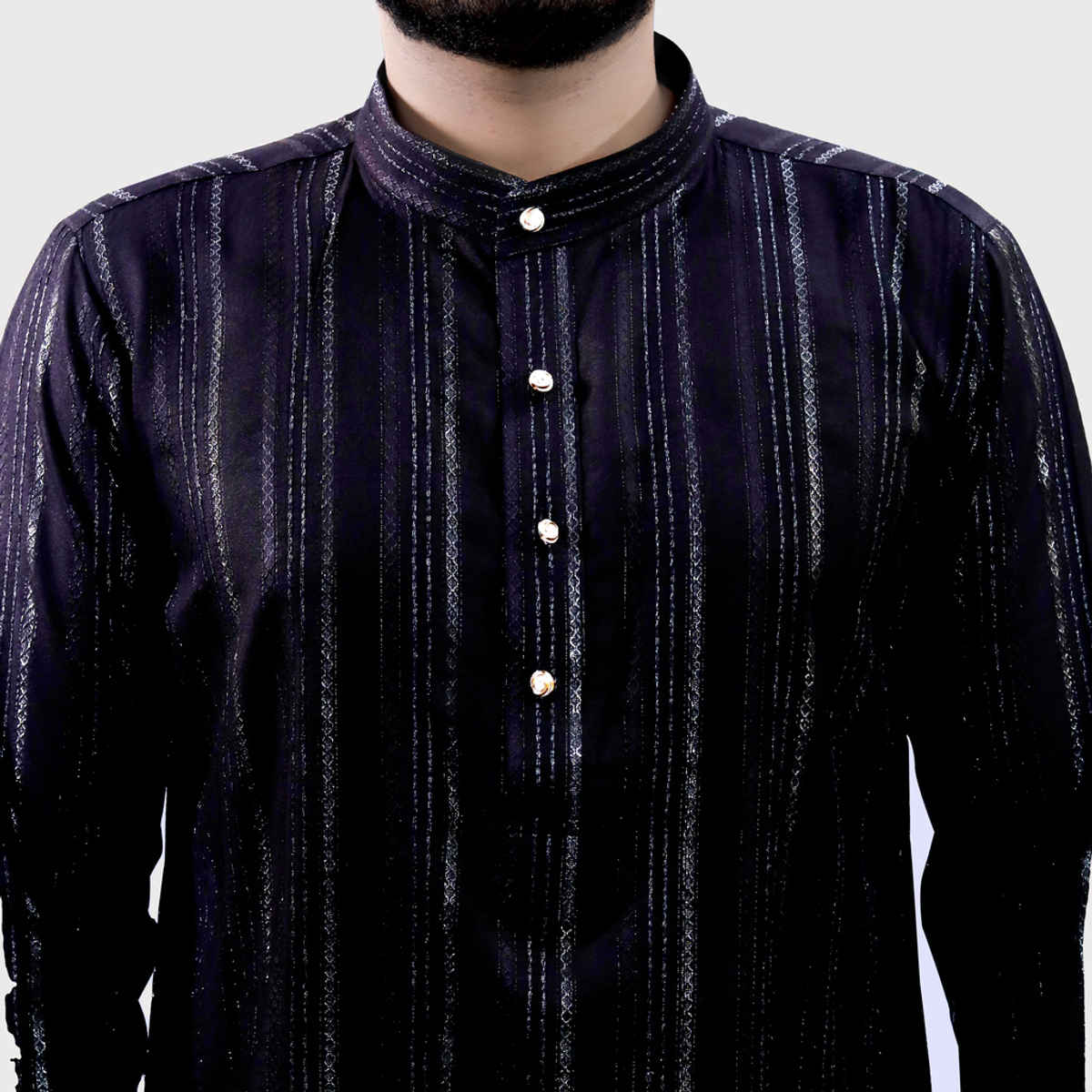 Tibra Collection Men Kurta - Black | Solid | Thin Striped | Cotton Blend | XL