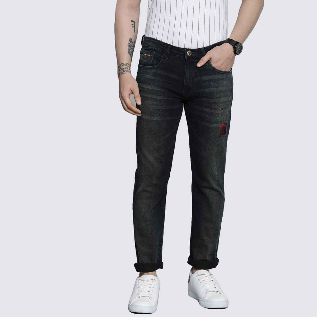 The Indian Garage Co Men's G-Jake Slim Straight Fit Jeans Solid Street Jeans | Blue - 32
