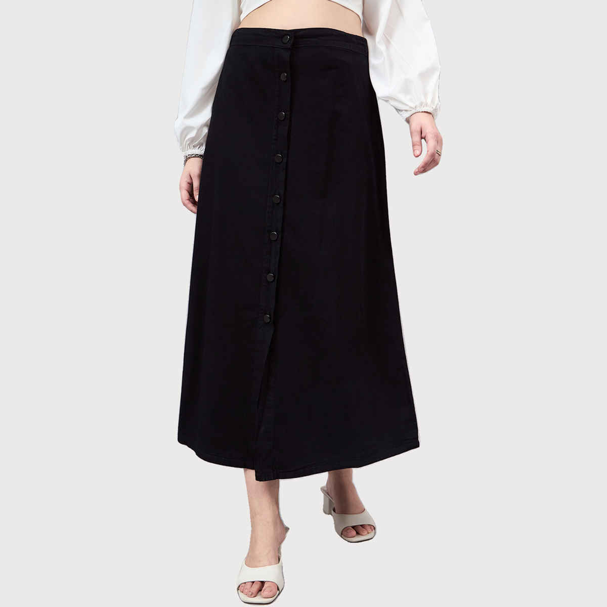 Style Quotient Women A-Line Maxi Denim Skirt | 28 | SS24SQMADONNA - Black