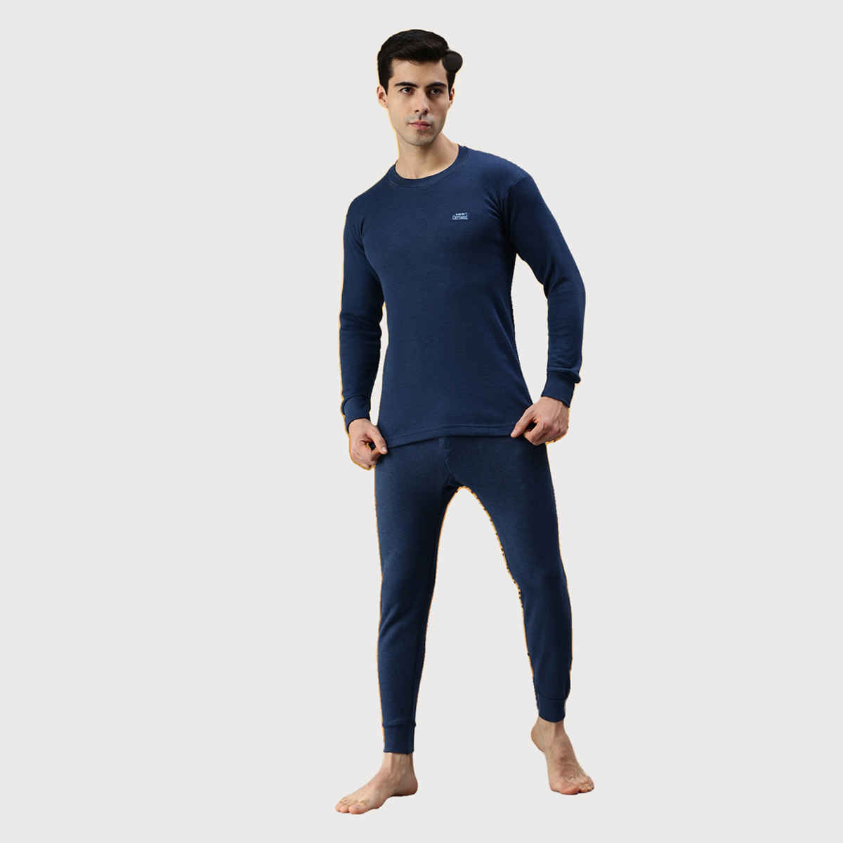 Lux Cottswool Men's Full Sleves Round Neck Thermal Top And Bottom Set - Blue | 100 cm