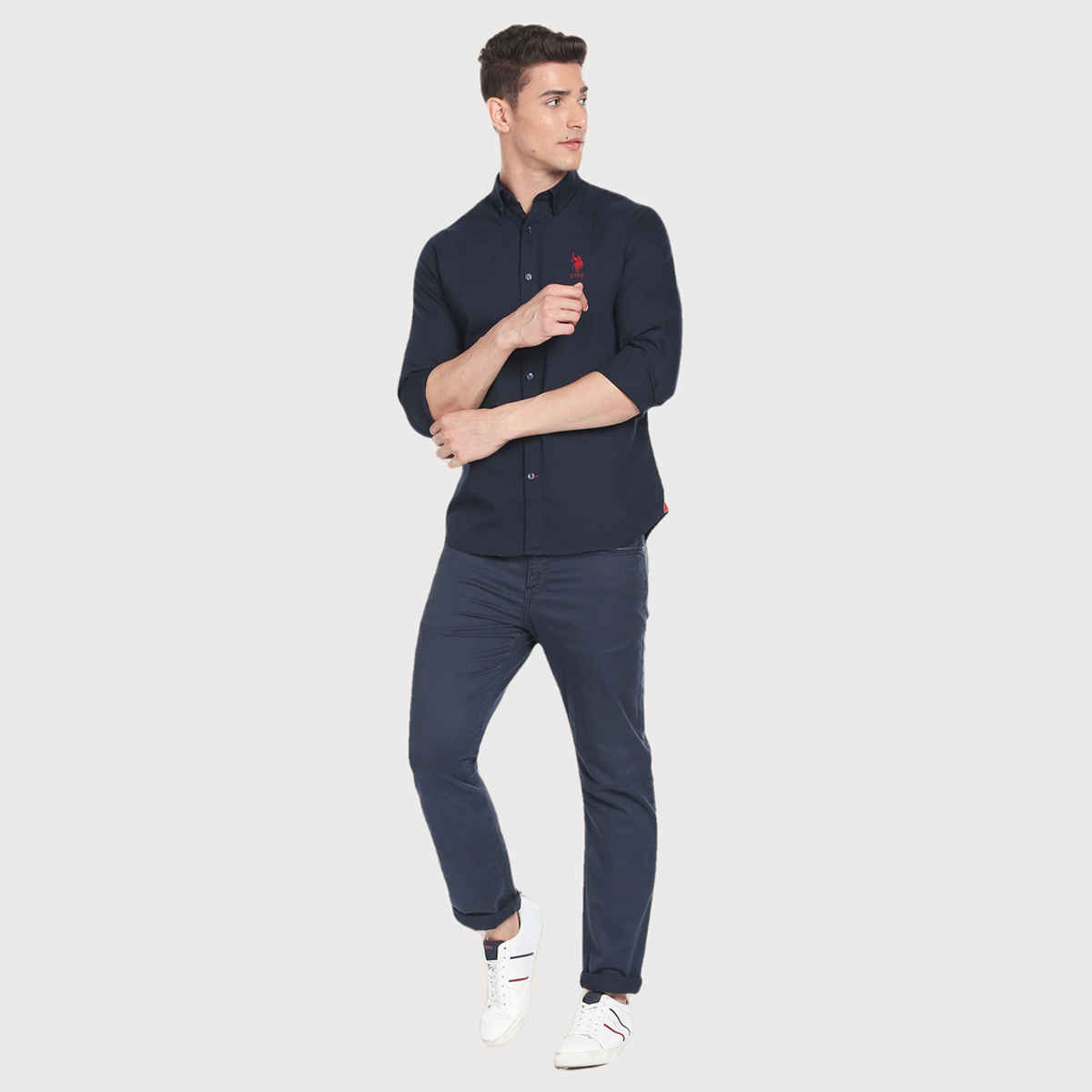 USPA Solid Slim Fit Shirt For Man - Navy - L