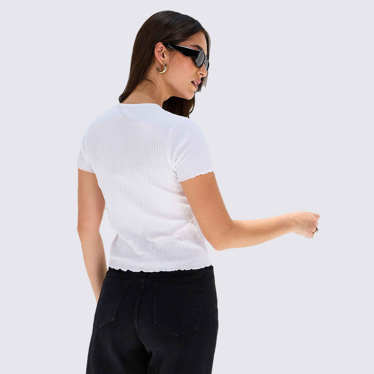 Styli Women's Crop T-shirt with Self Design | White - M