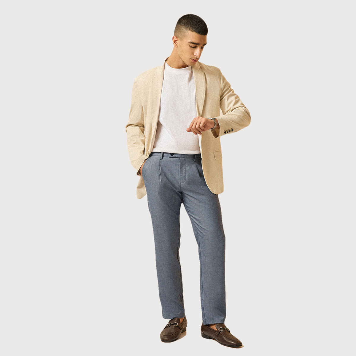 THE BEAR HOUSE Men's Solid Regular Fit Formal Trouser | TRO-DANIEL-BL | Blue - 30