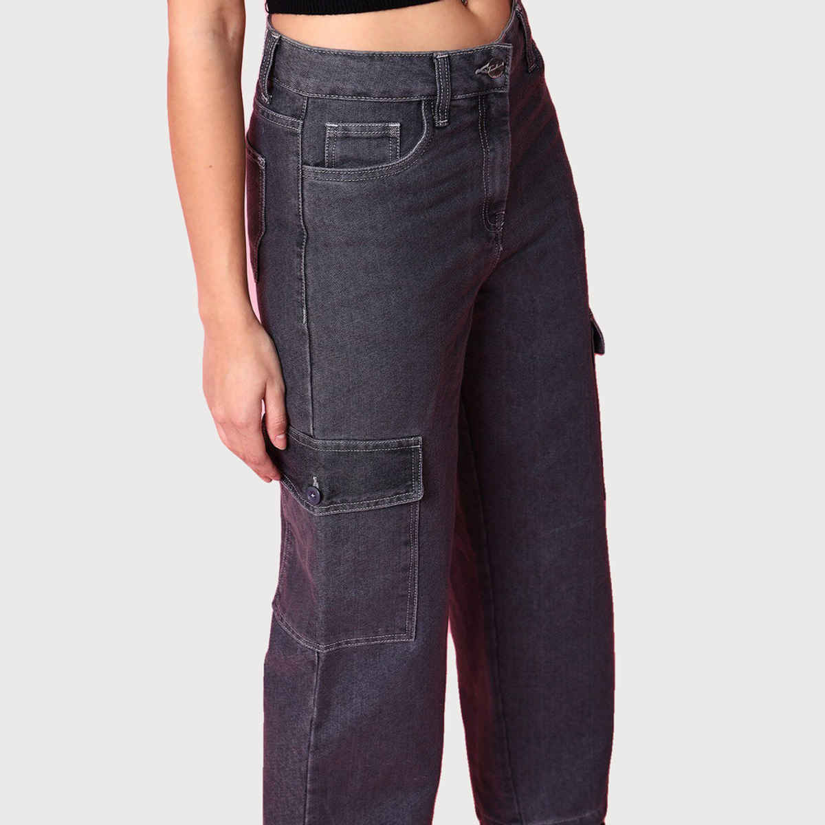 Freehand Women's Cargo Denim Jeans | Grey - 32