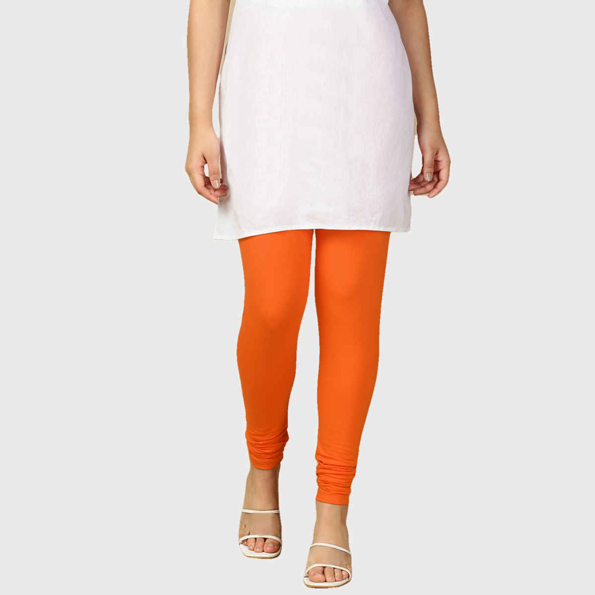 PYNK By Lux Cozi Women Ultra Soft 360 Stretch Premium Cotton Churidar Leggings | Orange|Free Size