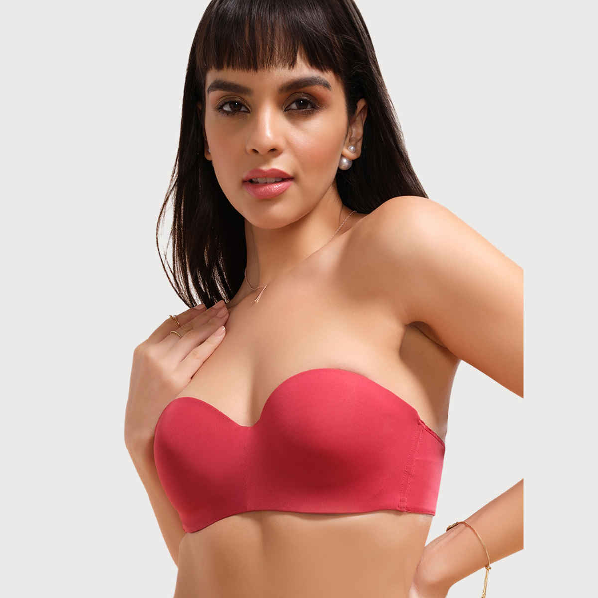 Enamor Women's F074 Plus Size Bra | Strapless & Multi-way | Medium Coverage | Padded | Wired | Red - 38C